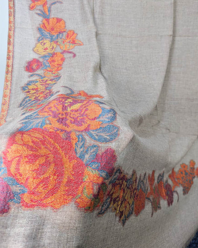 Luxury 3D Floral Work China Wool Shawl (Ready To Wear)