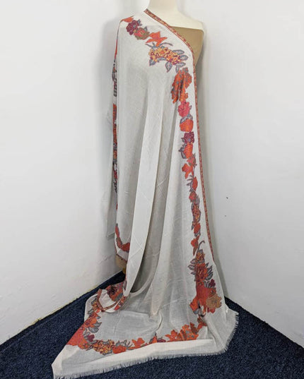 China Wool Shawl with 3D Floral Work (Ready To Wear)