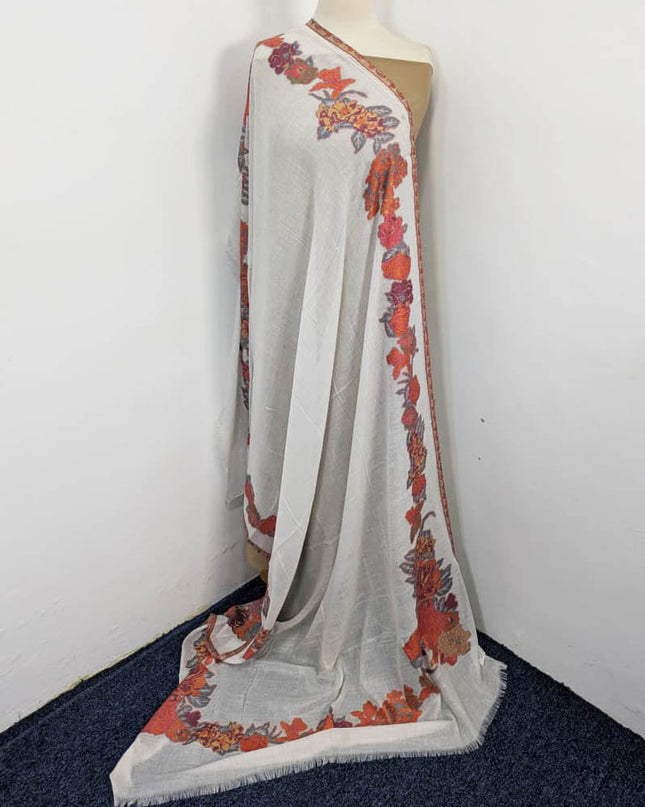 China Wool Shawl with 3D Floral Work (Ready To Wear)
