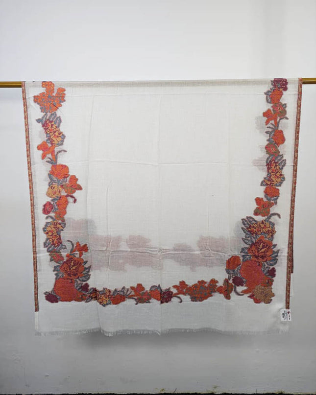 China Wool Shawl with 3D Floral Work (Ready To Wear)