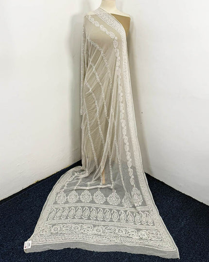 Pure China Crinkle with Full Jaal Chikankari Work Dupatta