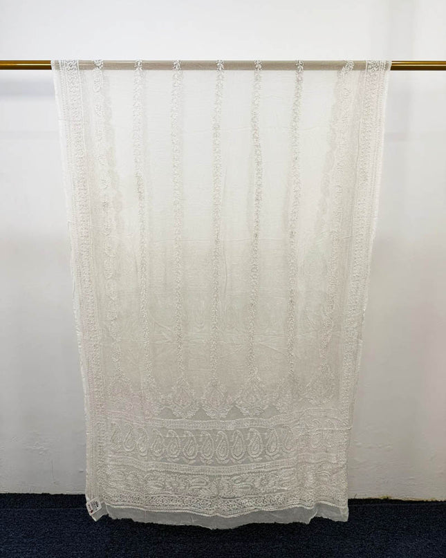 Pure China Crinkle with Full Jaal Chikankari Work Dupatta