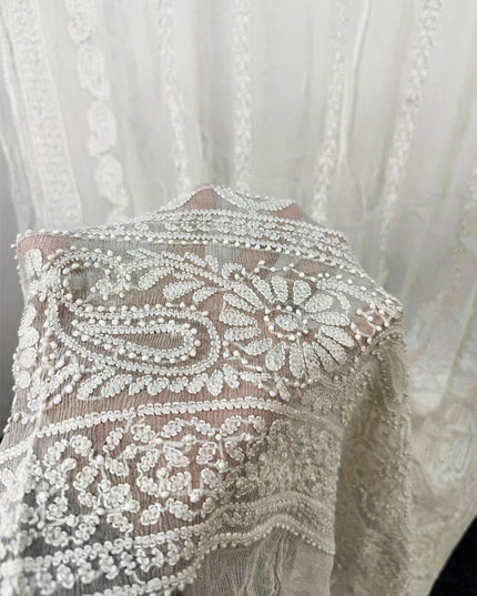 Pure China Crinkle with Full Jaal Chikankari Work Dupatta