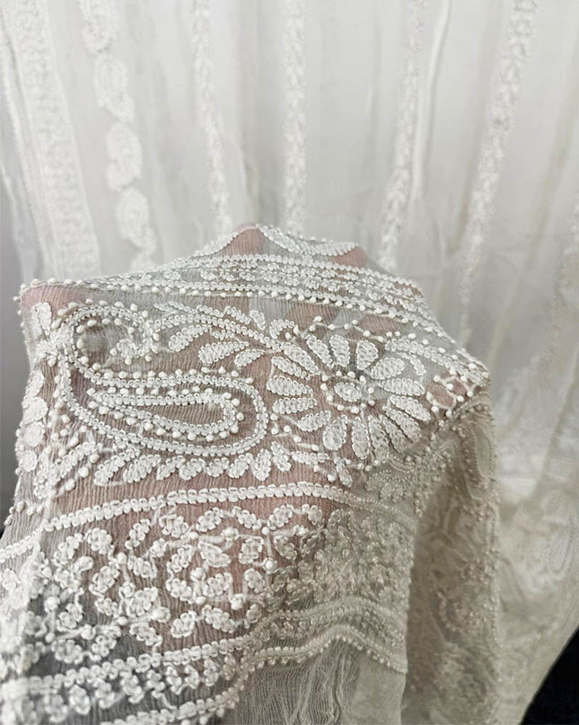 Pure China Crinkle with Full Jaal Chikankari Work Dupatta