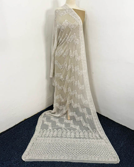 Handmade Pure China Crinkle with Chikankari Work Dupatta