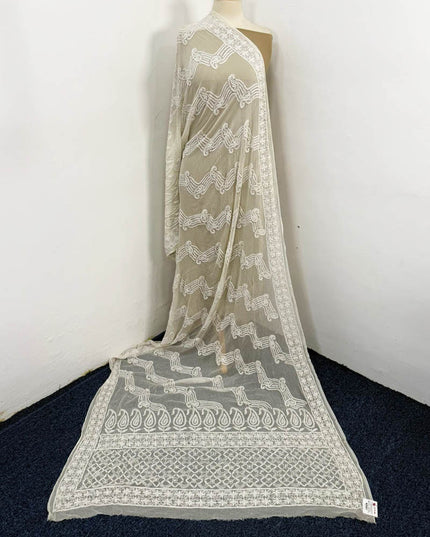 Full Jaal Chikankari Work Pure China Crinkle with Dupatta