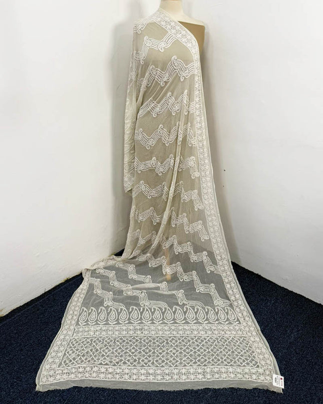 Full Jaal Chikankari Work Pure China Crinkle with Dupatta