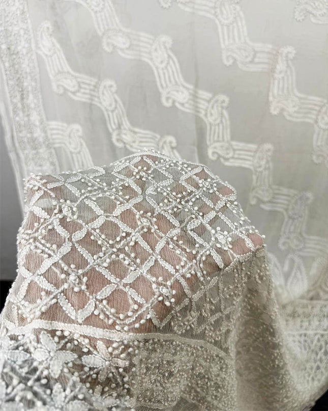Full Jaal Chikankari Work Pure China Crinkle with Dupatta