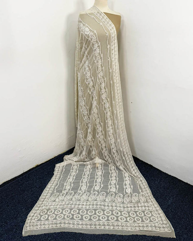 Pure China Crinkle with Full Jaal Chikankari Work Dupatta