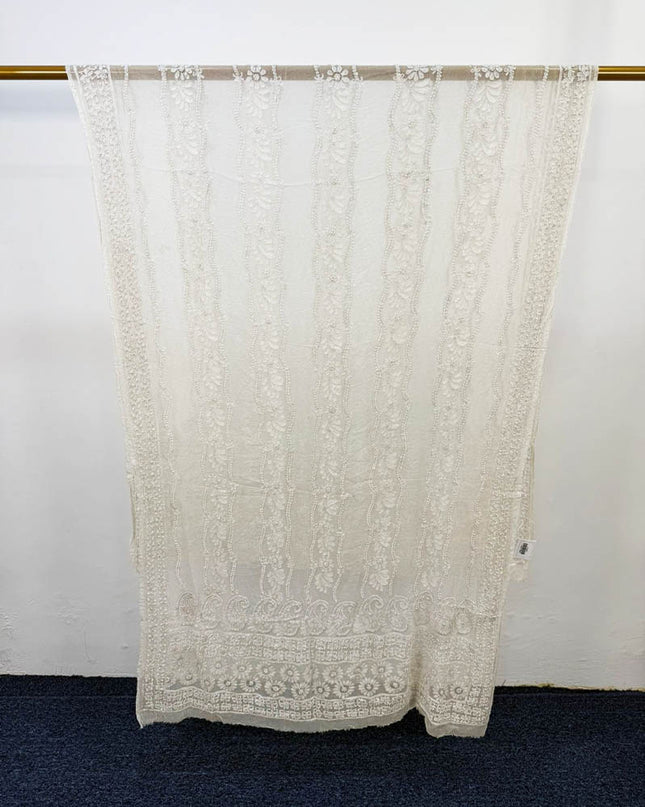 Pure China Crinkle with Full Jaal Chikankari Work Dupatta