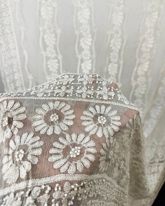 Pure China Crinkle with Full Jaal Chikankari Work Dupatta