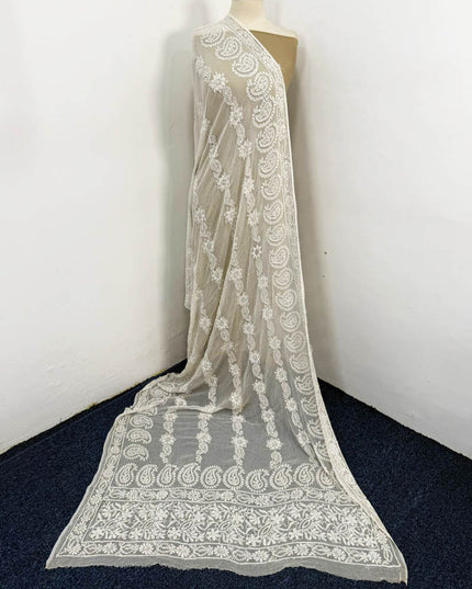 Handmade Pure China Crinkle with Chikankari Work Dupatta