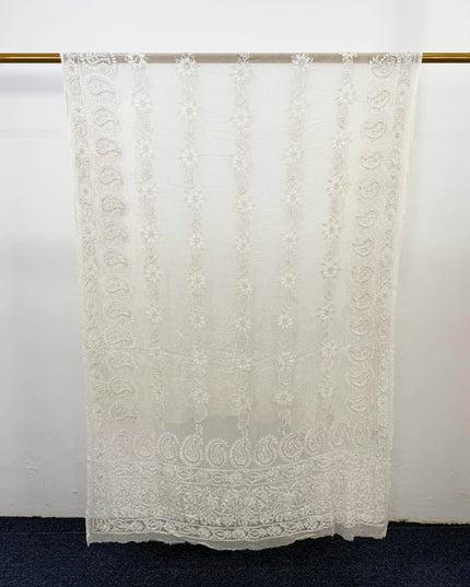 Handmade Pure China Crinkle with Chikankari Work Dupatta