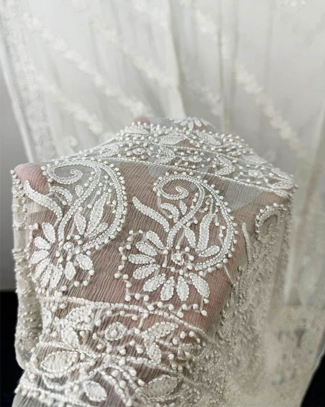 Full Jaal Chikankari Work Pure China Crinkle with Dupatta