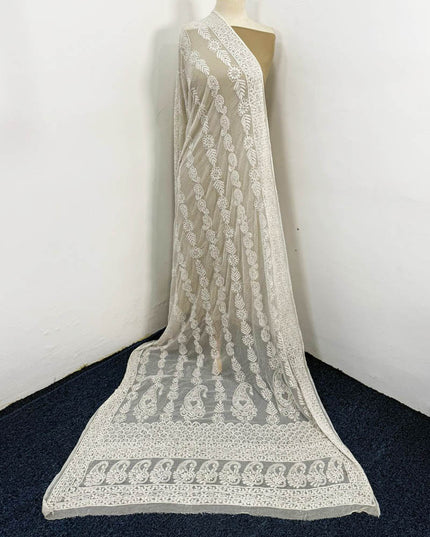 Pure China Crinkle with Full Jaal Chikankari Work Dupatta