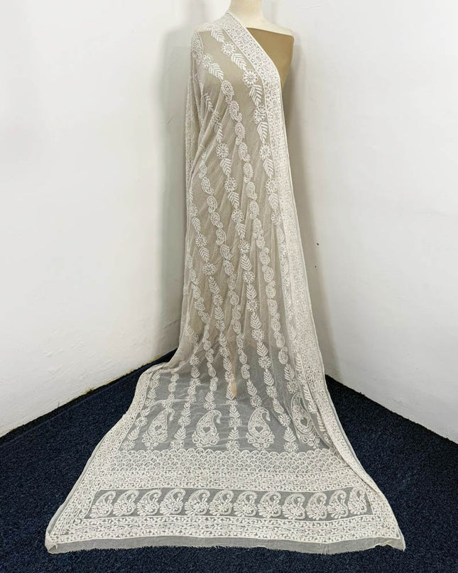 Pure China Crinkle with Full Jaal Chikankari Work Dupatta