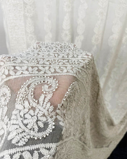 Pure China Crinkle with Full Jaal Chikankari Work Dupatta