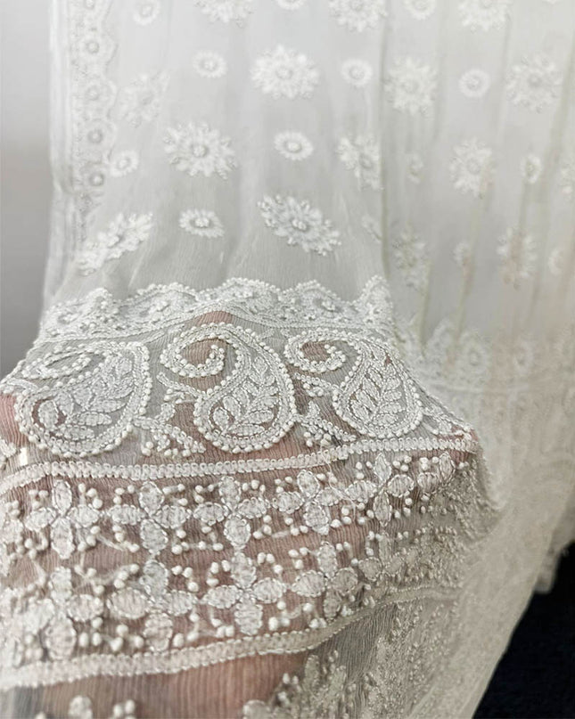 Full Jaal Chikankari Work Pure China Crinkle with Dupatta