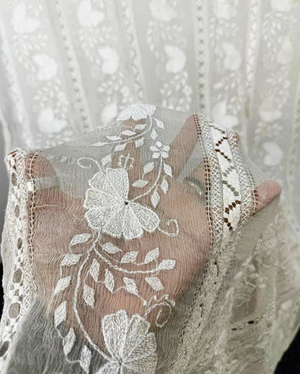 Pure China Crinkle with Tarkashi + Kacha Pakka Tanka Work Dupatta