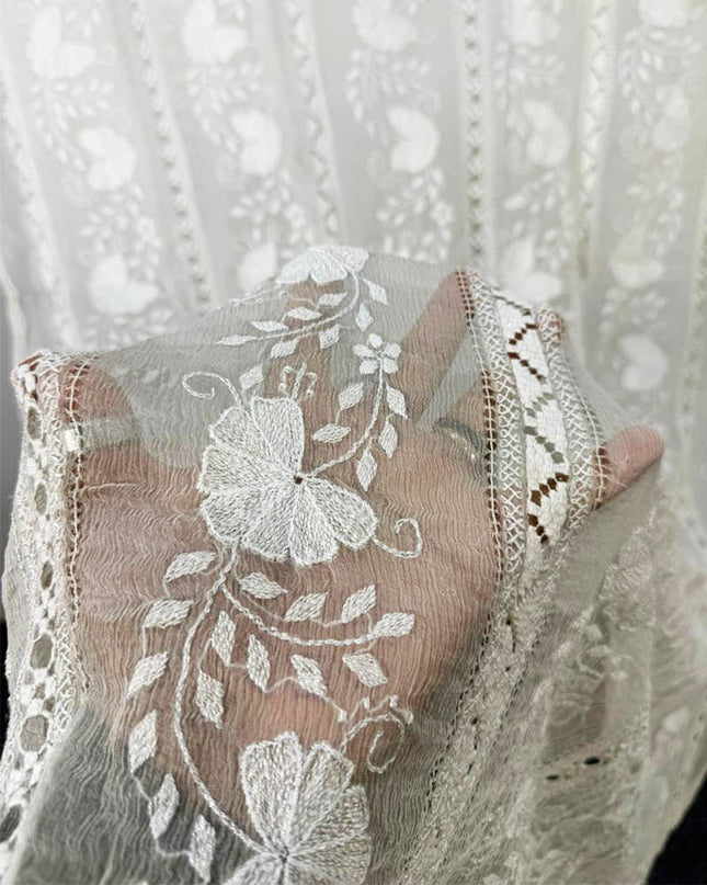 Pure China Crinkle with Tarkashi + Kacha Pakka Tanka Work Dupatta