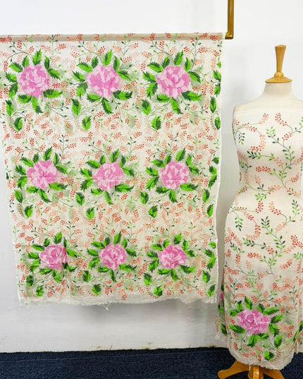 Pure China Crinkle with Kacha Pakka Tanka Multicolor Work 2PC Unstitched