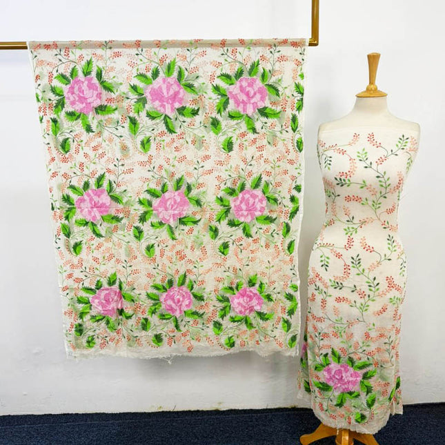 Pure China Crinkle with Kacha Pakka Tanka Multicolor Work 2PC Unstitched