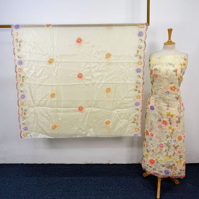 Fancy Silk Cut Dana with 3D Work 2PC Unstitched