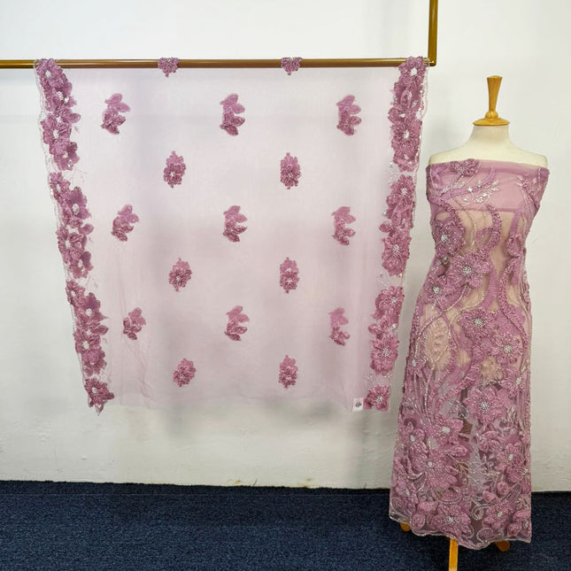 Premium Net Cut Dana with 3D Work 2PC Unstitched