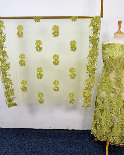 Fancy Net Cut Dana with 3D Work 2PC Unstitched