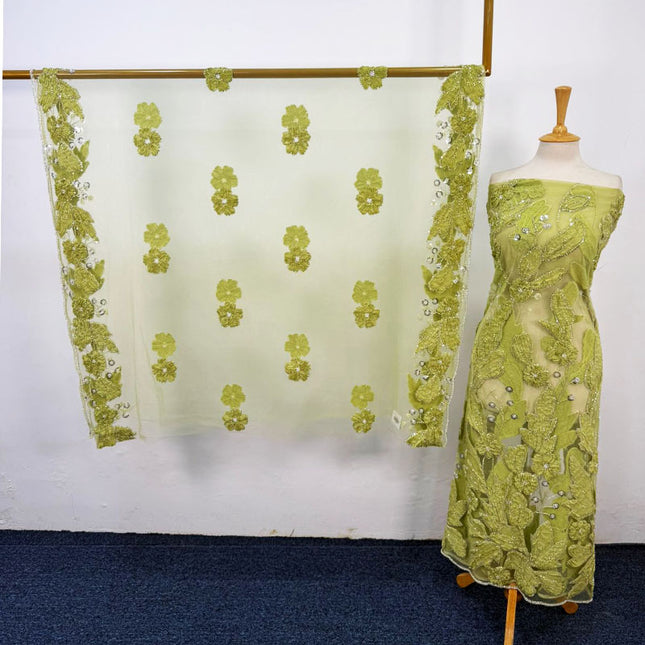 Fancy Net Cut Dana with 3D Work 2PC Unstitched