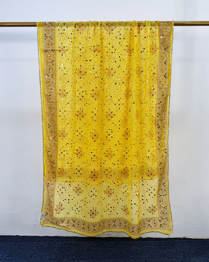 Fancy Chiffon Block Print with Chunnri Mirror Sitara Work Dupatta