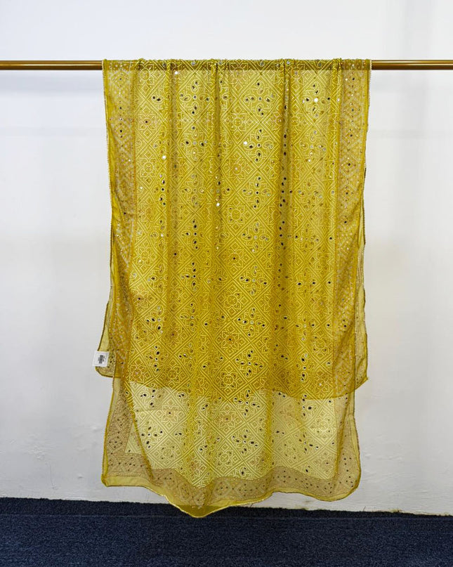 Fancy Chiffon Block Print with Chunnri Mirror Sitara Work Dupatta