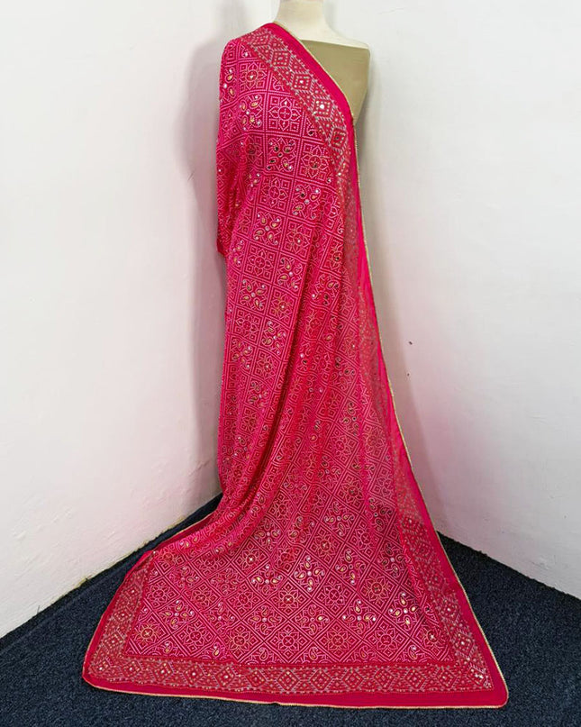 Fancy Chiffon Block Print with Chunnri Mirror Sitara Work Dupatta