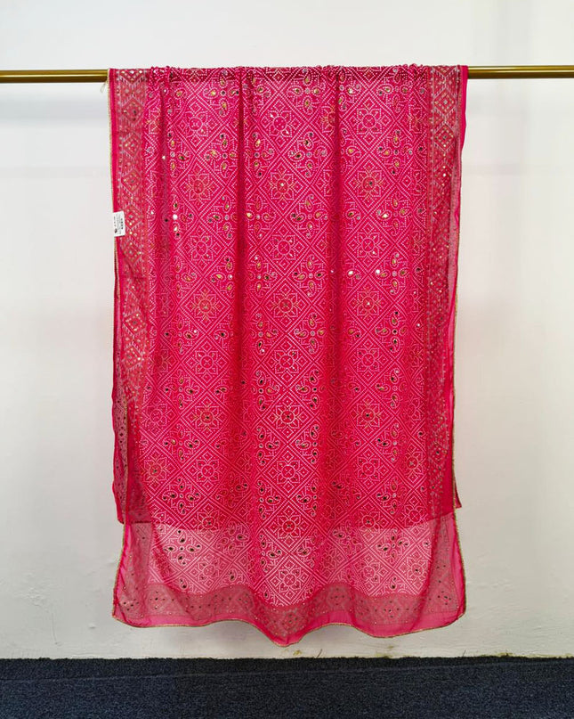 Fancy Chiffon Block Print with Chunnri Mirror Sitara Work Dupatta