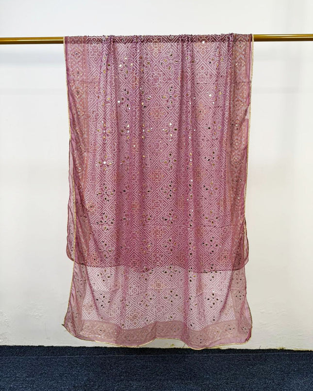 Fancy Chiffon Block Print with Chunnri Mirror Sitara Work Dupatta