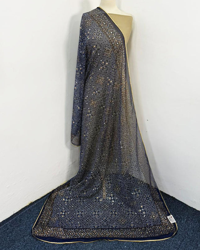 Fancy Chiffon Block Print with Chunnri Mirror Sitara Work Dupatta