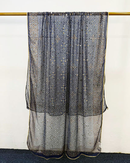 Fancy Chiffon Block Print with Chunnri Mirror Sitara Work Dupatta