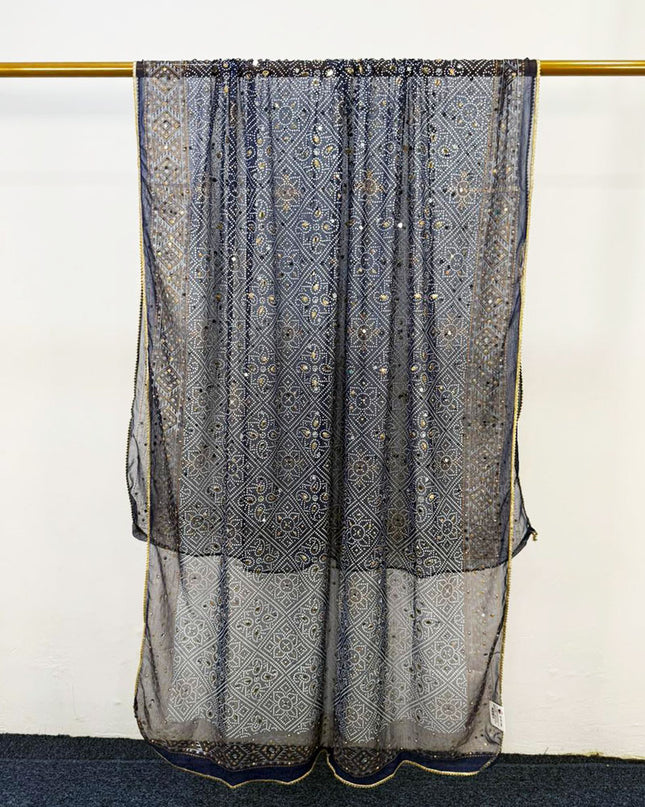 Fancy Chiffon Block Print with Chunnri Mirror Sitara Work Dupatta