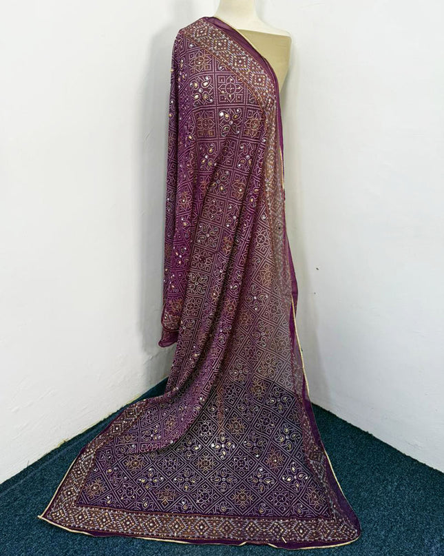 Fancy Chiffon Block Print with Chunnri Mirror Sitara Work Dupatta