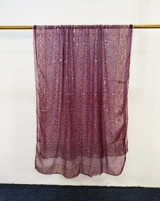 Fancy Chiffon Block Print with Chunnri Mirror Sitara Work Dupatta