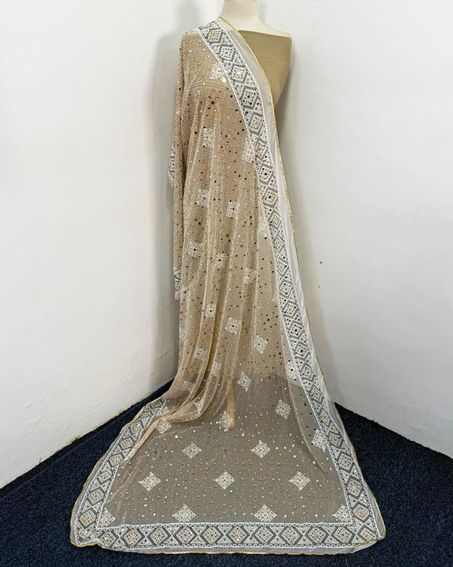 Fancy Chiffon Block Print with Chunnri Mirror Sitara Work Dupatta