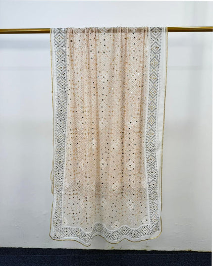 Fancy Chiffon Block Print with Chunnri Mirror Sitara Work Dupatta