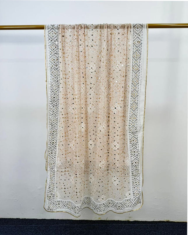 Fancy Chiffon Block Print with Chunnri Mirror Sitara Work Dupatta