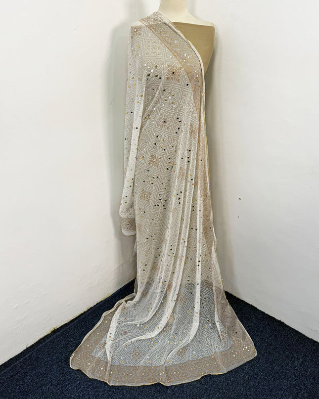Fancy Chiffon Block Print with Chunnri Mirror Sitara Work Dupatta
