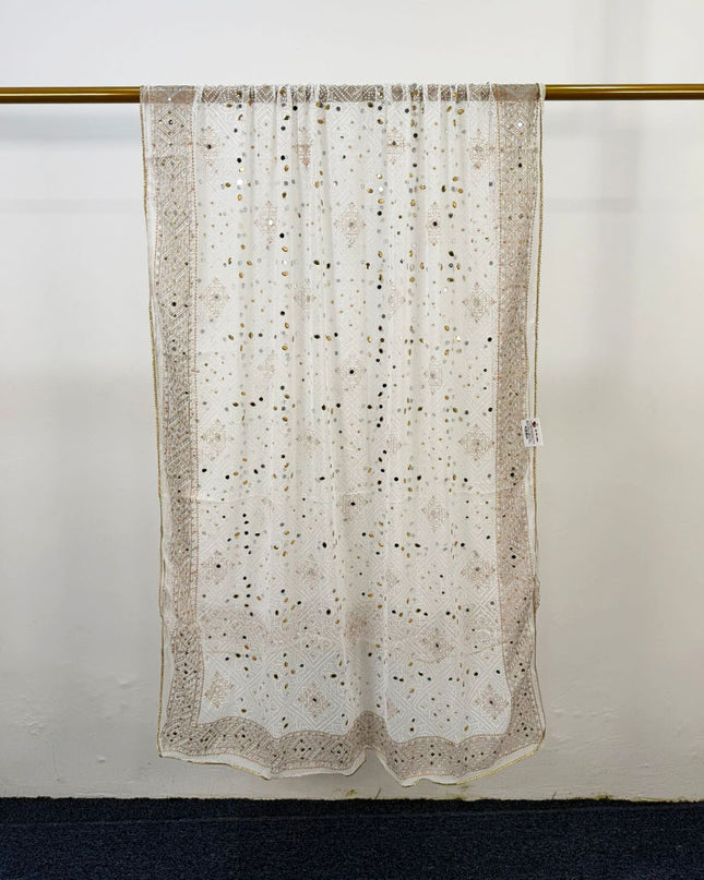 Fancy Chiffon Block Print with Chunnri Mirror Sitara Work Dupatta