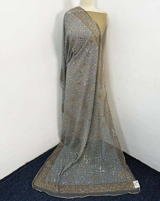 Fancy Chiffon Block Print with Chunnri Mirror Sitara Work Dupatta