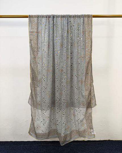 Fancy Chiffon Block Print with Chunnri Mirror Sitara Work Dupatta