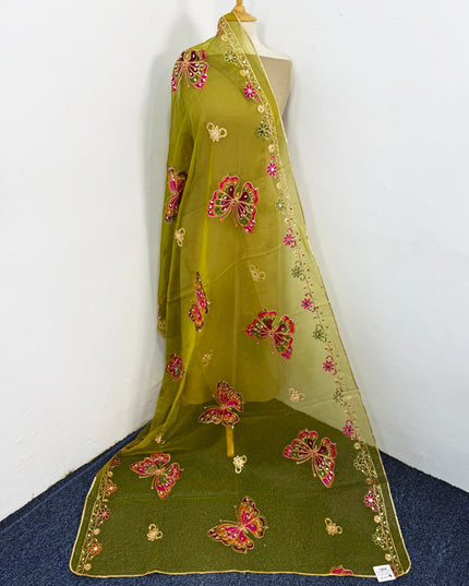 Butterfly Style Embroidered Organza with Mirror Work Dupatta