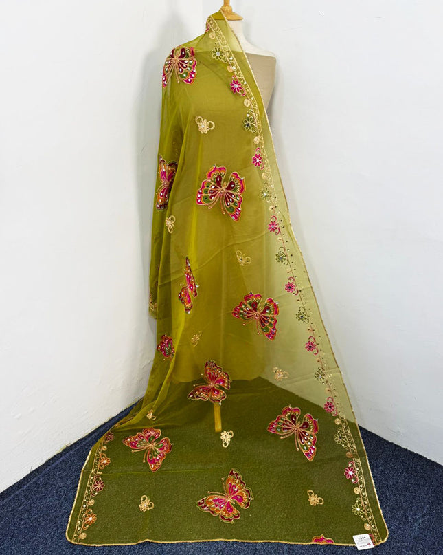 Butterfly Style Embroidered Organza with Mirror Work Dupatta