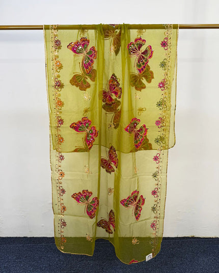 Butterfly Style Embroidered Organza with Mirror Work Dupatta